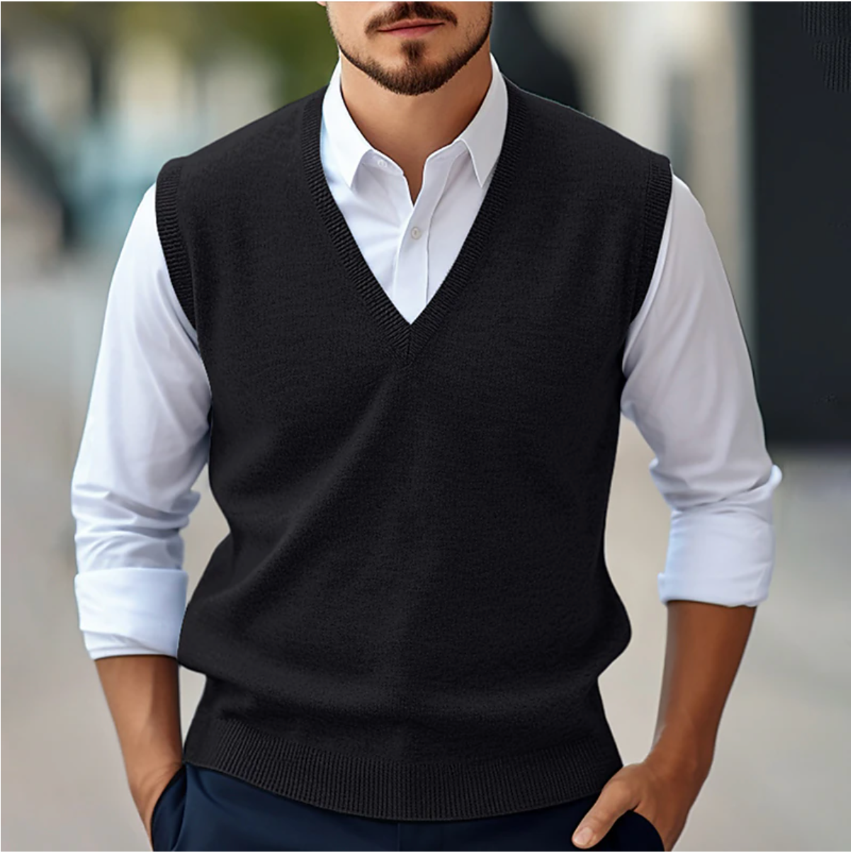 Heren Mouwloze Vest KnitVibe – Zachte Textuur, V-hals en Comfort