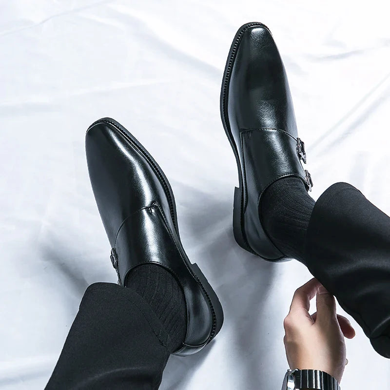 Heren Elegante Leren Monkstrap Schoenen met Gevoerde Binnenzool