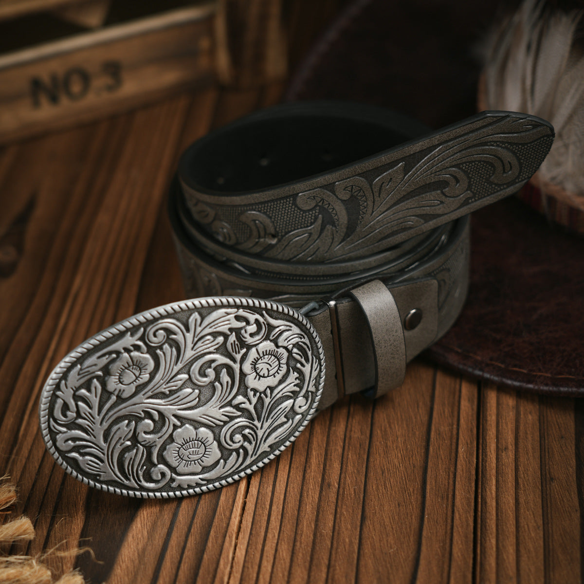 Herenriem in Westernstijl – Vegan leren riem met robuuste metalen gesp