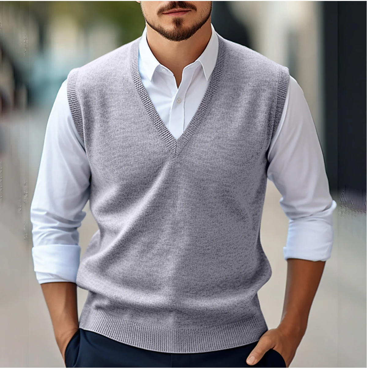 Heren Mouwloze Vest KnitVibe – Zachte Textuur, V-hals en Comfort