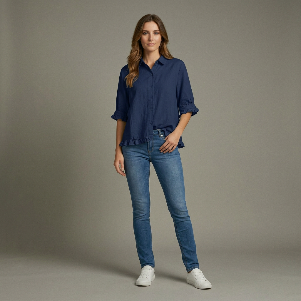 Frieda | Stijlvol Rimpel Katoenen Shirt