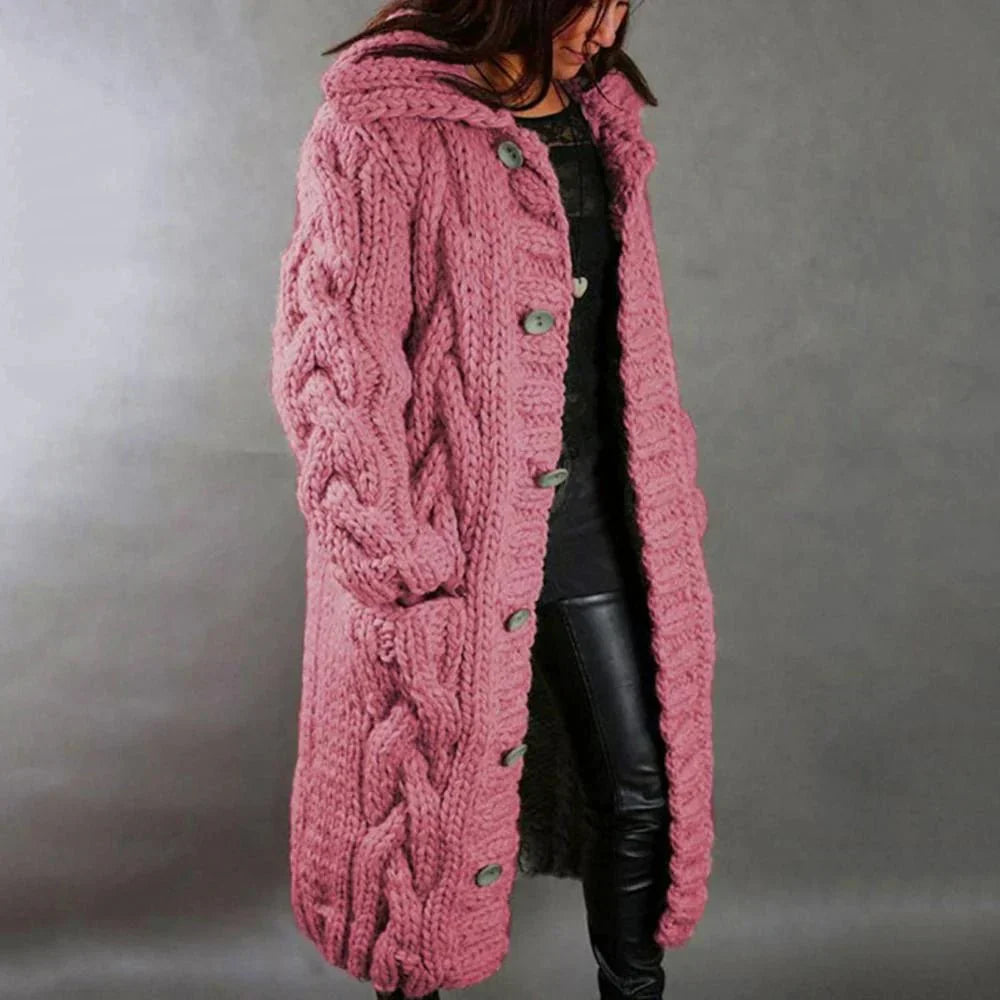 Breiwinterjacke Dames – Warme Jacke met Kapuze en Knopen