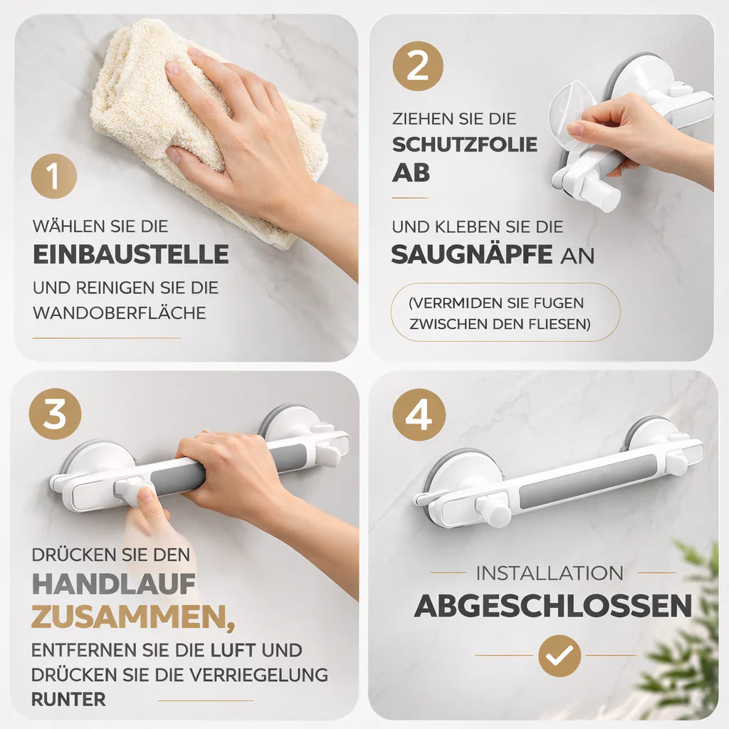 Steunhandgreep voor douche, bad of toilet | Zuignapgreep voor senioren zonder boren | SeniGrip
