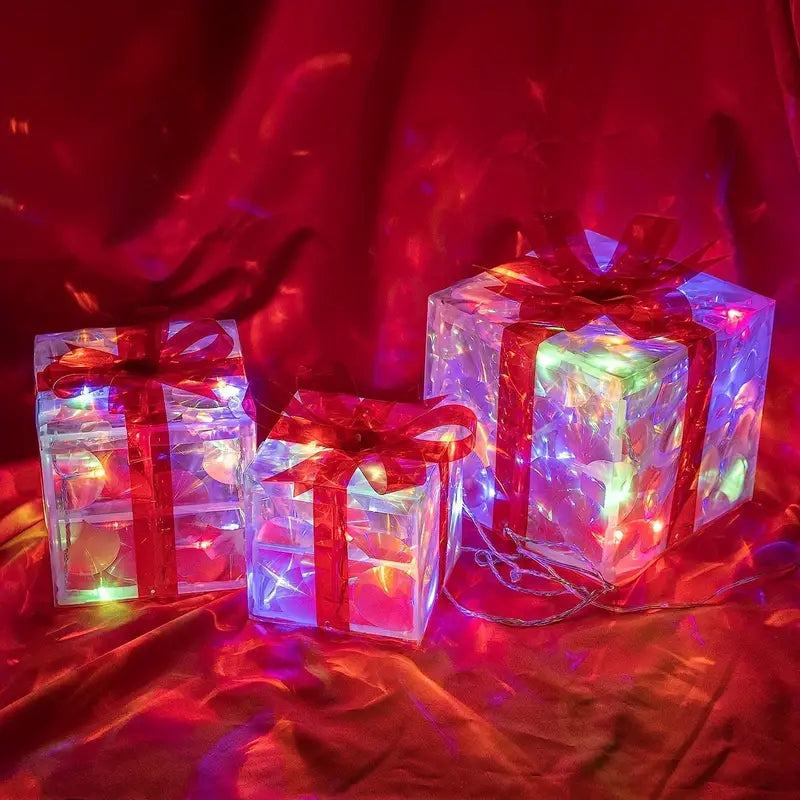 LED Kerstcadeauverlichting – Set van 3 Verlichte Geschenkdozen voor Binnen & Buiten