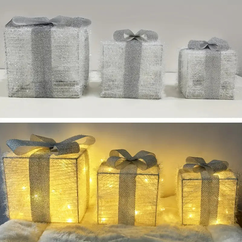 GlowBox LED Cadeauboxen – Set van 3 verlichte kerstcadeaus voor binnen en buiten