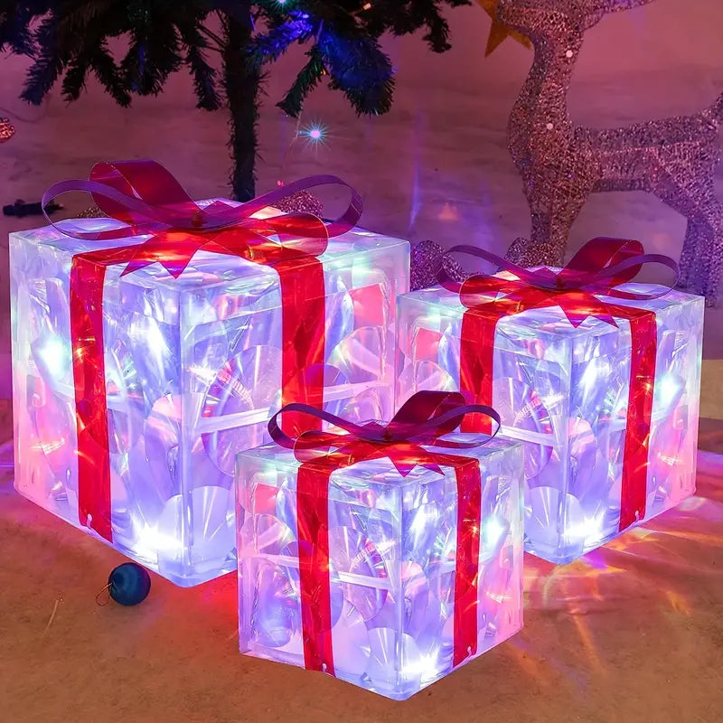 LED Kerstcadeauverlichting – Set van 3 Verlichte Geschenkdozen voor Binnen & Buiten