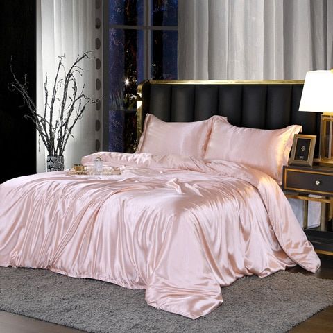 Luxe Zijde Beddengoedset 4 Stuks Dekbedovertrek Kussenslopen