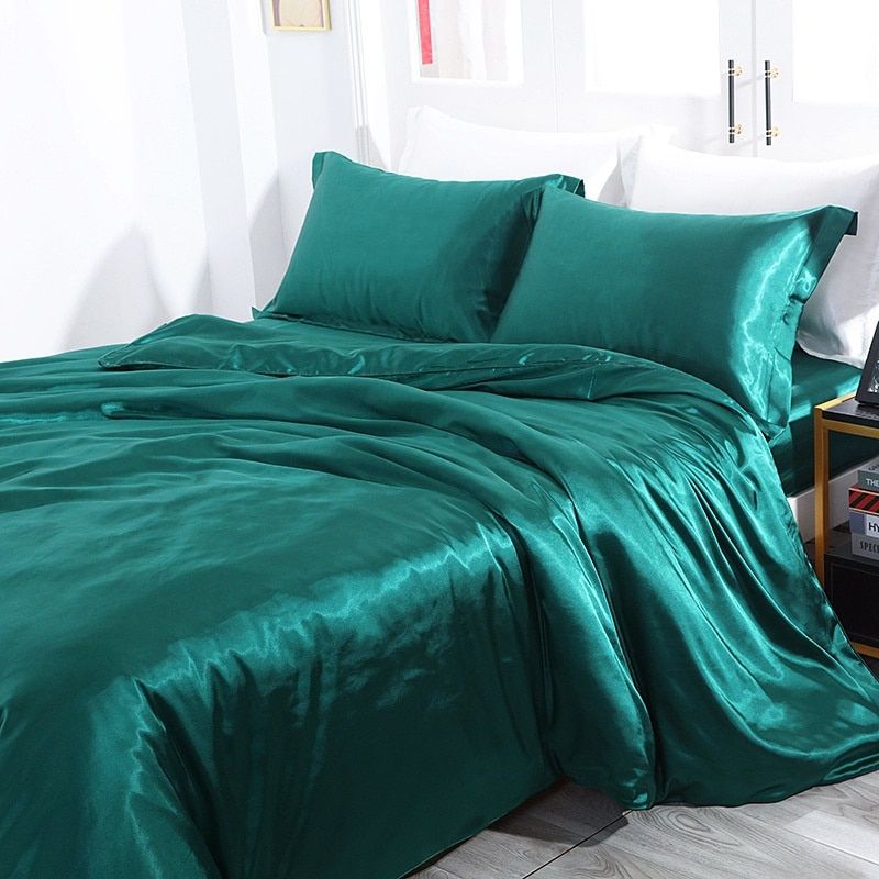 Luxe Zijde Beddengoedset 4 Stuks Dekbedovertrek Kussenslopen