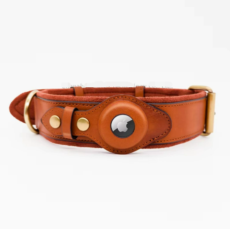 Leren Hondenhalsband met Real-Time Apple AirTag Tracker – Duurzaam, Comfortabele Pasvorm voor Alle Rassen