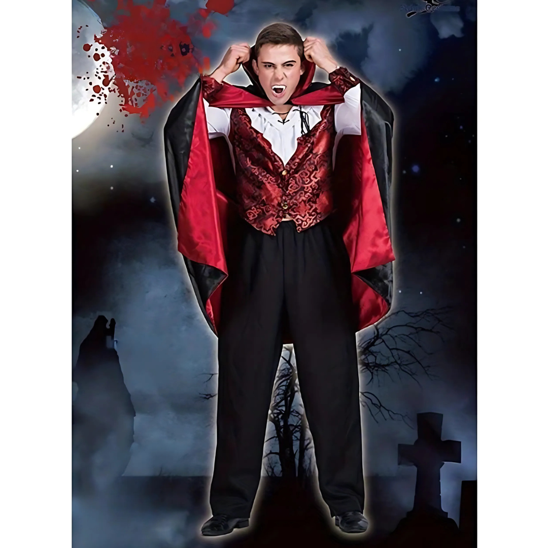 Mannen’s Angstaanjagend Vampier Halloween Kostuum | Gotische Lange Cape