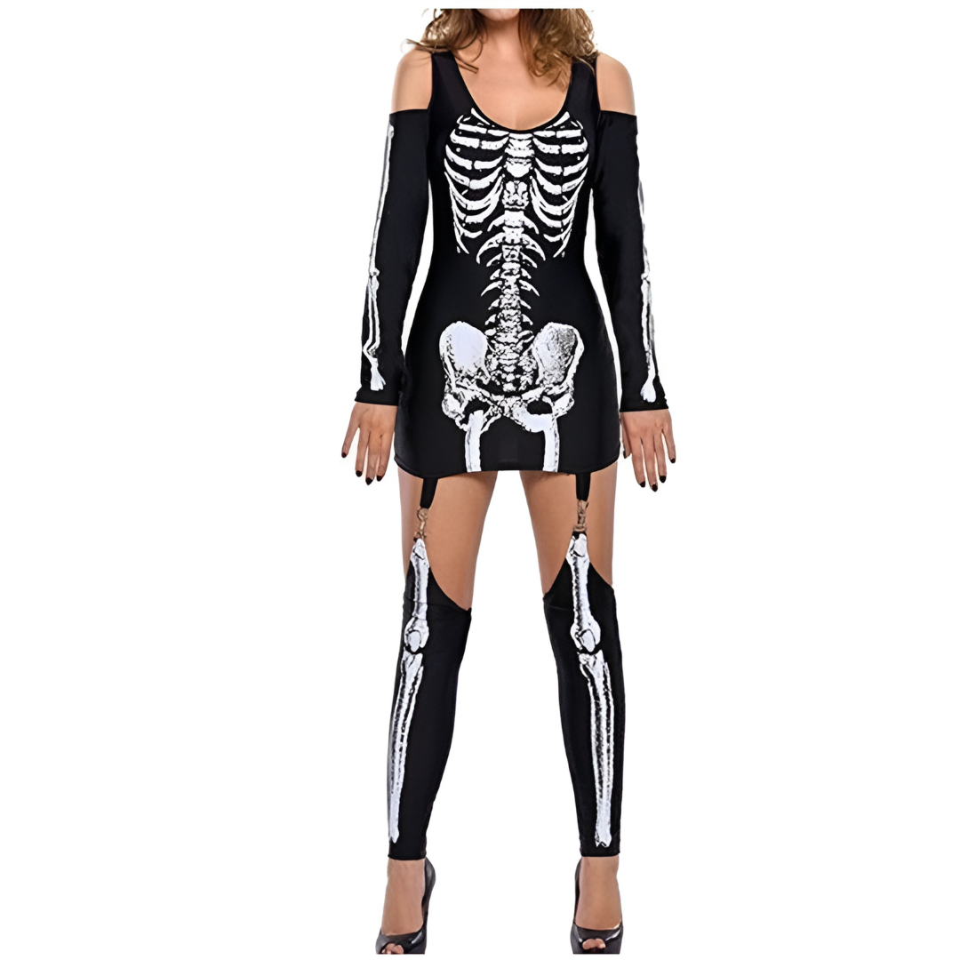 Dames Halloween Kostuum | Skelet Print Mini