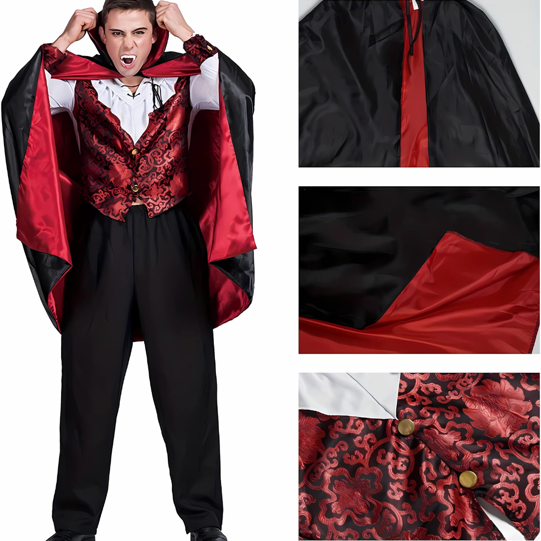 Mannen’s Angstaanjagend Vampier Halloween Kostuum | Gotische Lange Cape