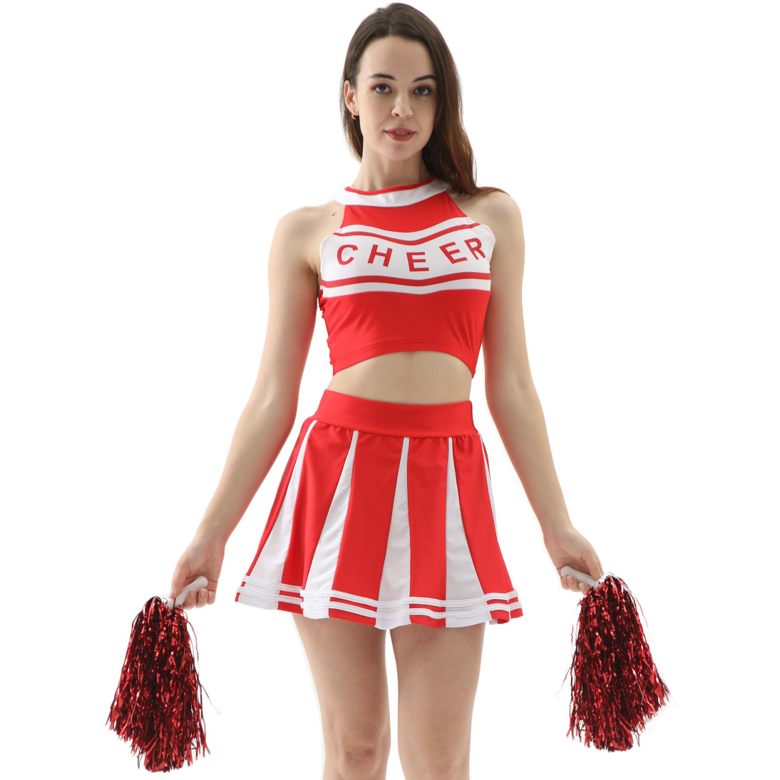 Dames Twee Delige Cheerleader Kostuum Set | Crop Top Mini