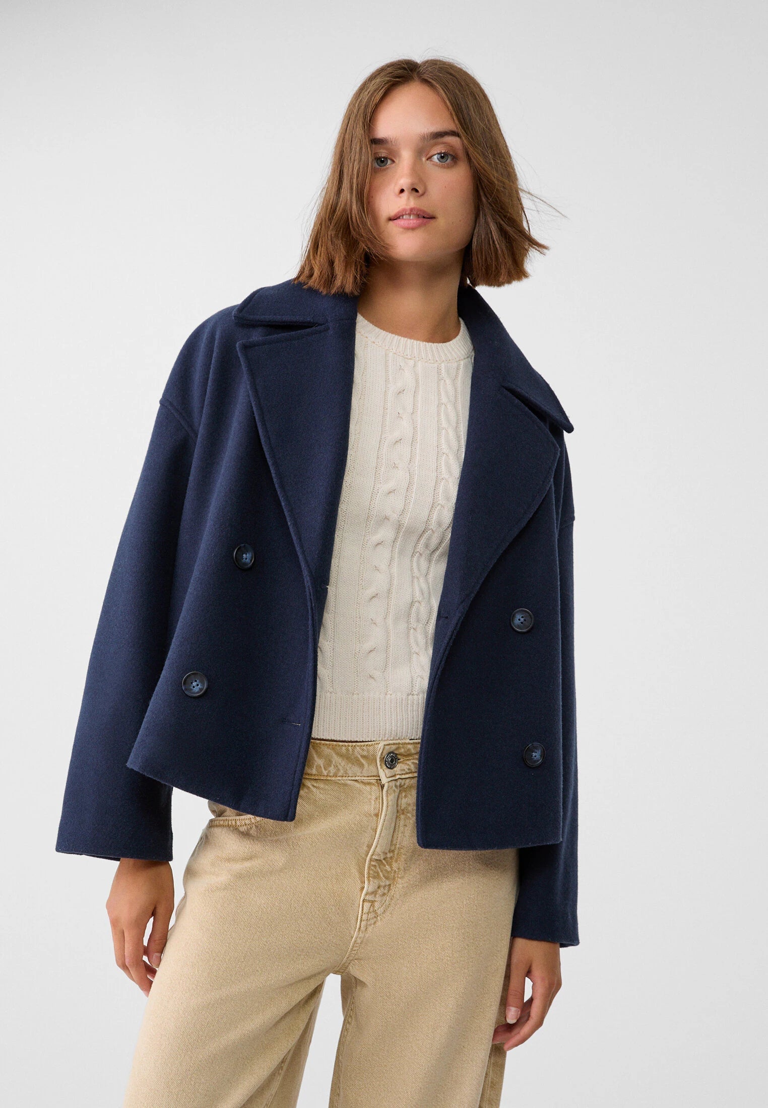 Elegante Dames Winterjas – Stijlvolle Korte Dubbelrij-Jas