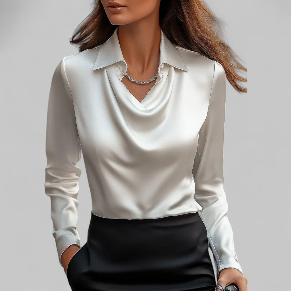 Theresa | Elegante V-hals Satijnen Blouse voor Dames
