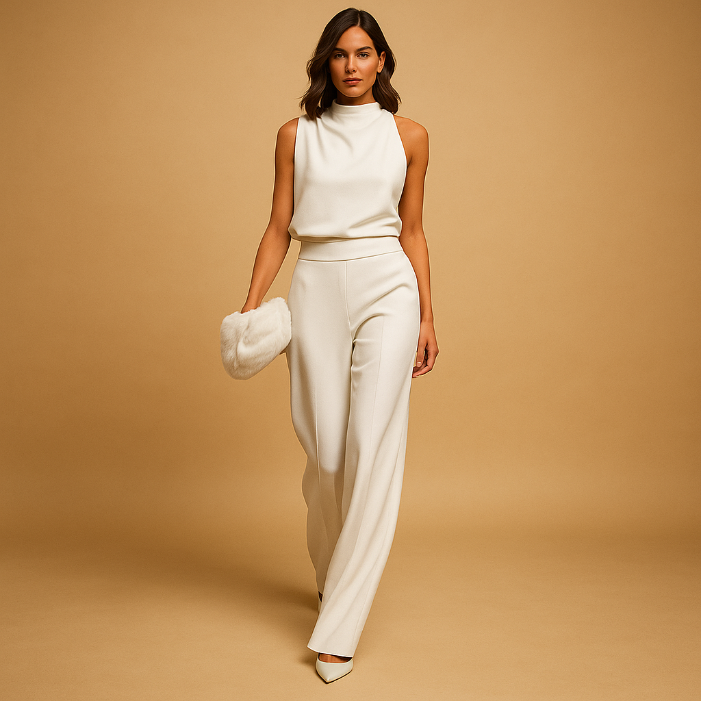 Isabelle Elegante Dames Jumpsuit – Hoge Taille en Wijde Benen met Strikdetail