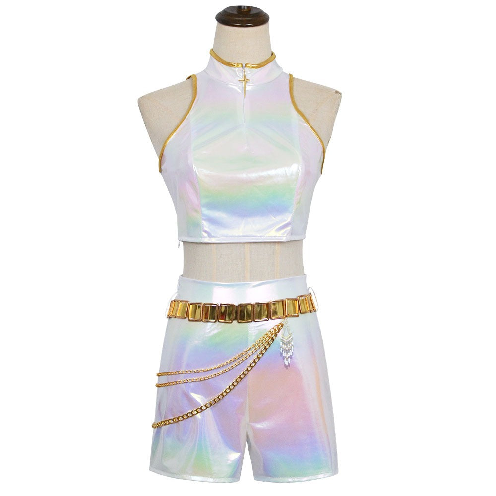 Meisjes Kpop Halloween Kostuum Witte Holografische Set