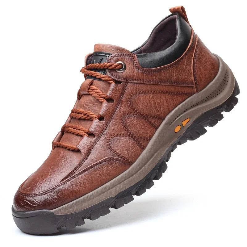 Handgenaaide heren vrijetijdsschoenen | Echt rundsleder | Orthopedisch drievoetsteunontwerp | Antislip rubberen zool | Waterafstotend & Ademend | Zwart & Bruin