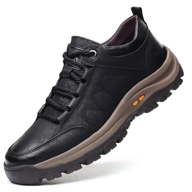 Handgenaaide heren vrijetijdsschoenen | Echt rundsleder | Orthopedisch drievoetsteunontwerp | Antislip rubberen zool | Waterafstotend & Ademend | Zwart & Bruin