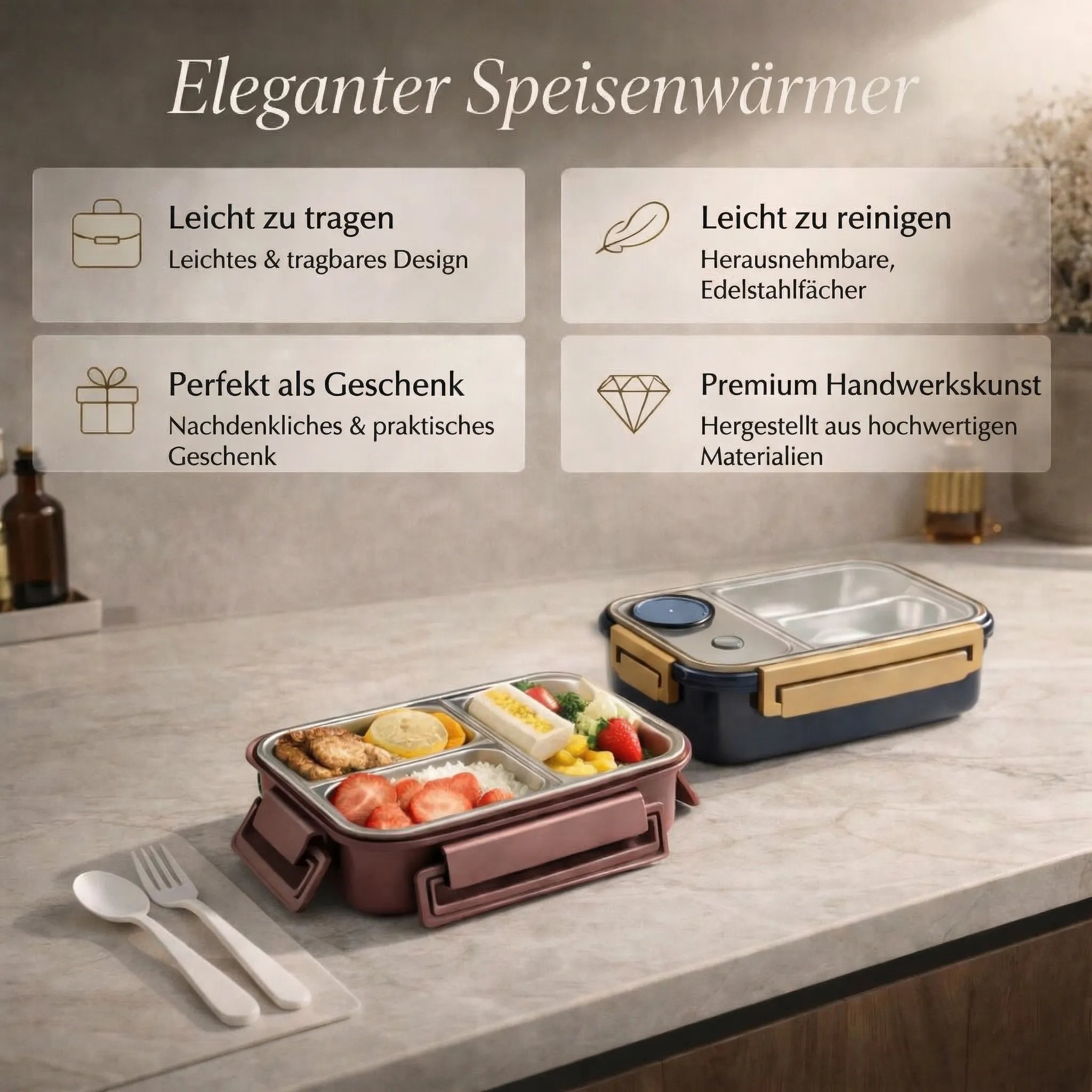Lunchdoos | Thermobehälter voor Eten | Brooddoos met Vakken van RVS | Warmtecontainer | Esskraft
