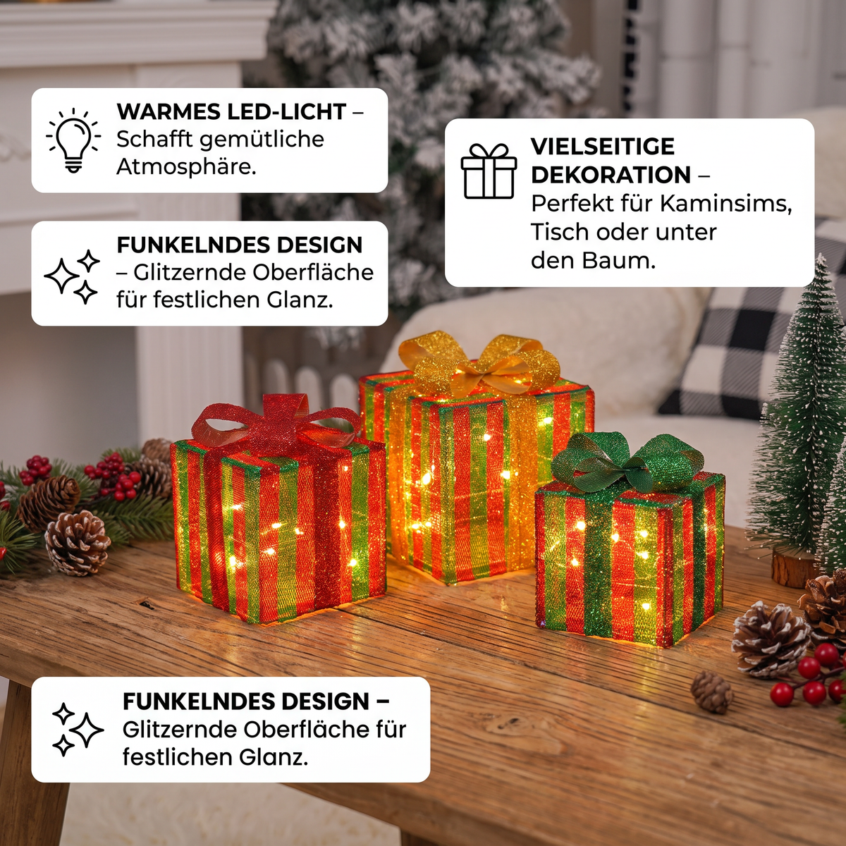LED Kerstverlichting in Cadeaudozen – Verlichte Kerstdecoratieset