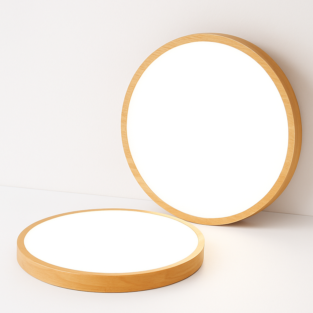 Zeer dunne LED-houten plafondlamp in ronde vorm