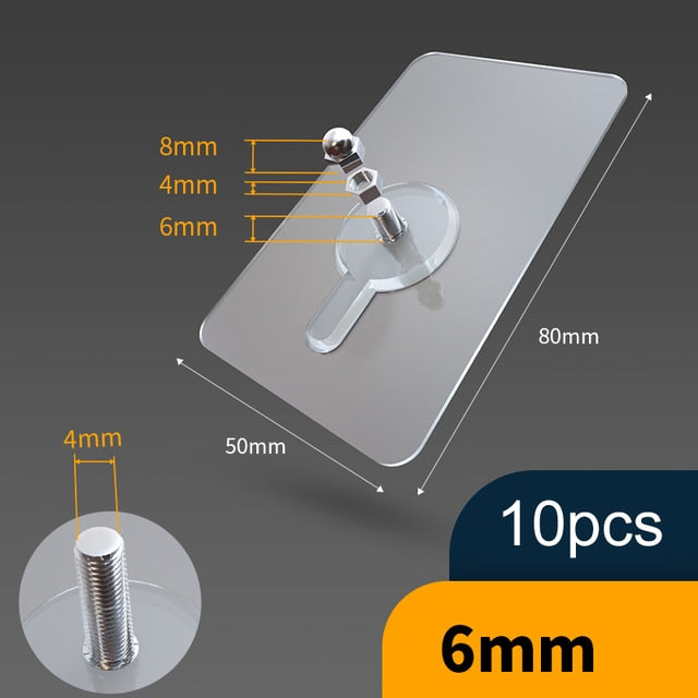 10 Stuks Zware Punch-Free Transparante Kleefhaken