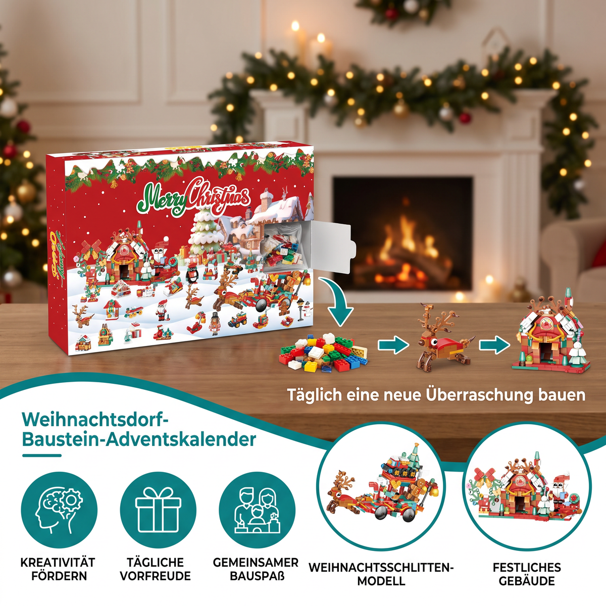 Kerstdorp Bouwstenen Adventskalender – 24 Dagen Vol Kerstplezier