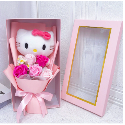 Kleurrijke Synthetische Bloemenboeket Met Hello Kitty Figuren Voor Cadeaus En Decoratie