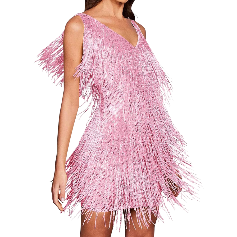 Pailletten V-Hals Slip Dress