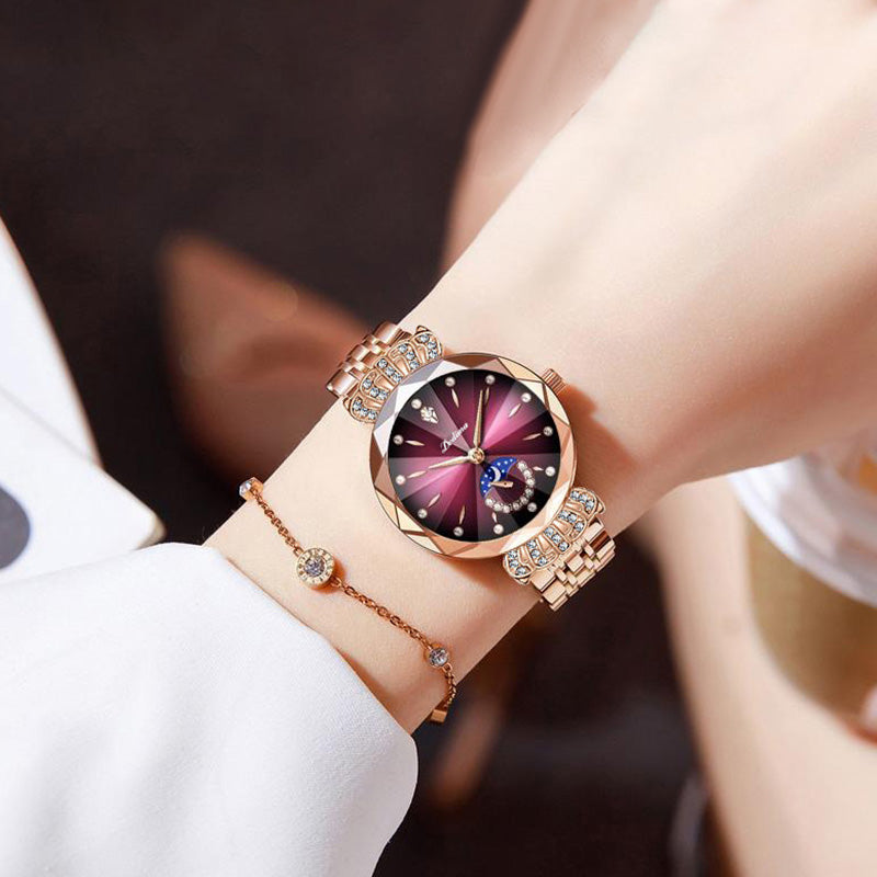 LuxeLuna Diamanten Maansterhorloge voor Dames | Elegant design met sprankelende diamanten accenten
