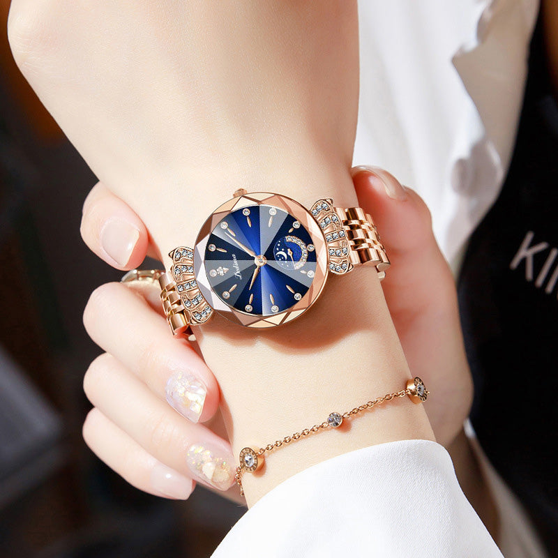 LuxeLuna Diamanten Maansterhorloge voor Dames | Elegant design met sprankelende diamanten accenten