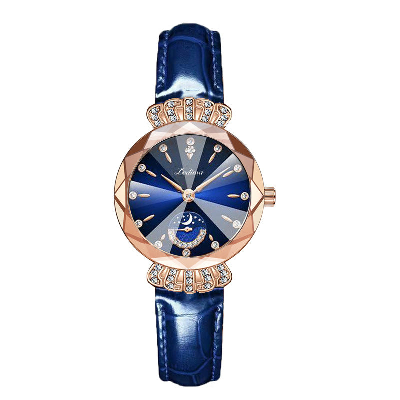 LuxeLuna Diamanten Maansterhorloge voor Dames | Elegant design met sprankelende diamanten accenten