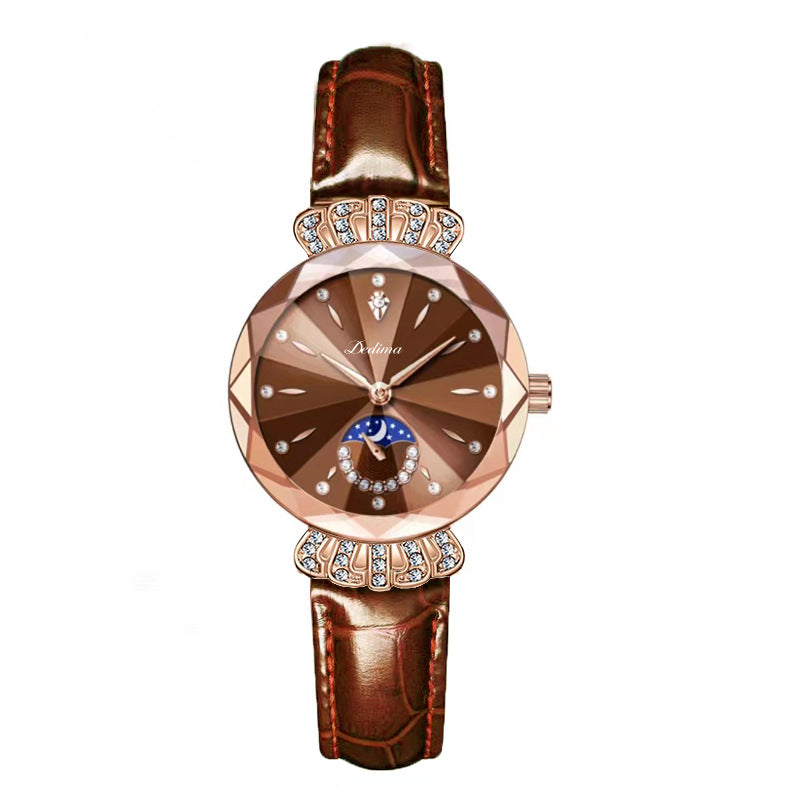 LuxeLuna Diamanten Maansterhorloge voor Dames | Elegant design met sprankelende diamanten accenten