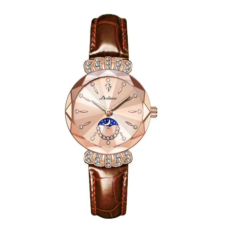 LuxeLuna Diamanten Maansterhorloge voor Dames | Elegant design met sprankelende diamanten accenten