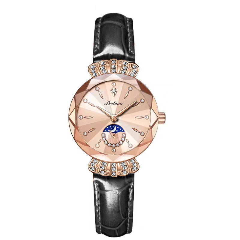 LuxeLuna Diamanten Maansterhorloge voor Dames | Elegant design met sprankelende diamanten accenten