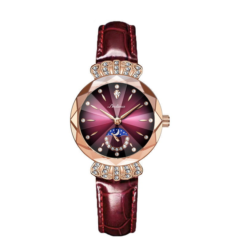 LuxeLuna Diamanten Maansterhorloge voor Dames | Elegant design met sprankelende diamanten accenten
