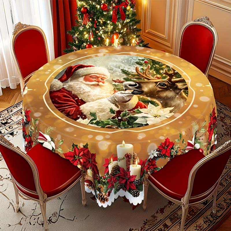 Kersttafelkleed met rendieren en sneeuwmannen – Duurzame polyester tafelkleden model PineGlow