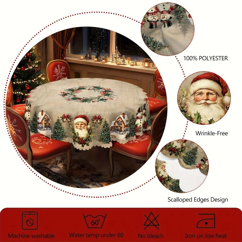 Kersttafelkleed met rendieren en sneeuwmannen – Duurzame polyester tafelkleden model PineGlow