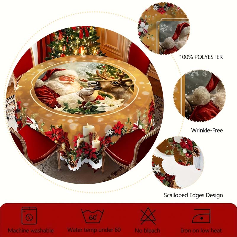 Kersttafelkleed met rendieren en sneeuwmannen – Duurzame polyester tafelkleden model PineGlow