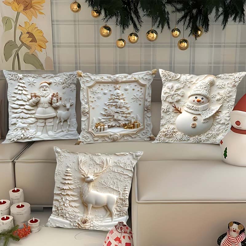 CozyKerst 4-delig Kussenhoes-Set – warme feestdecoratie voor huis en woonkamer