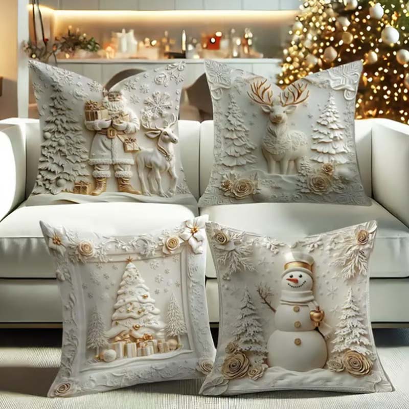 CozyKerst 4-delig Kussenhoes-Set – warme feestdecoratie voor huis en woonkamer