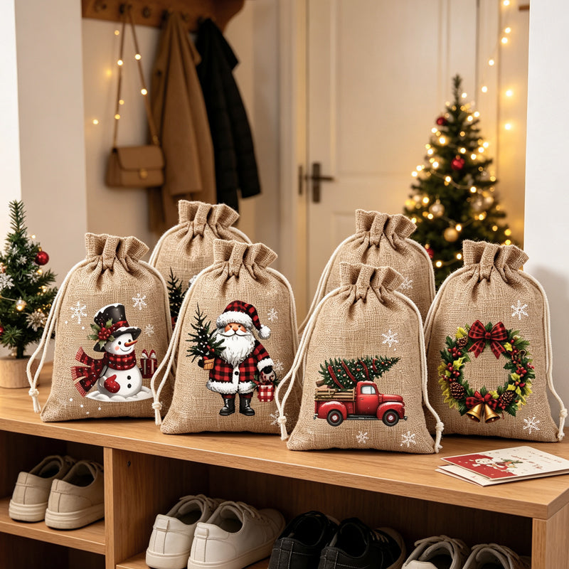 Kerstcadeautasjes met Trekkoord – Kerstman- en Rendiermotieven voor Cadeaus