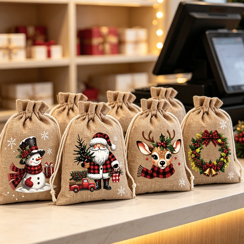 Kerstcadeautasjes met Trekkoord – Kerstman- en Rendiermotieven voor Cadeaus