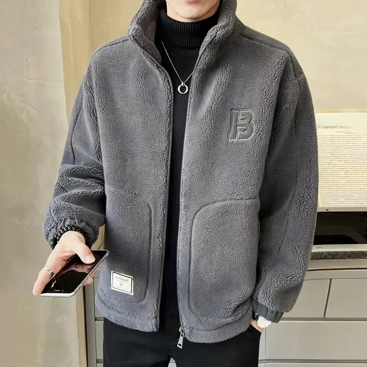 Heren Fleece-Jack met Hoge Kraag