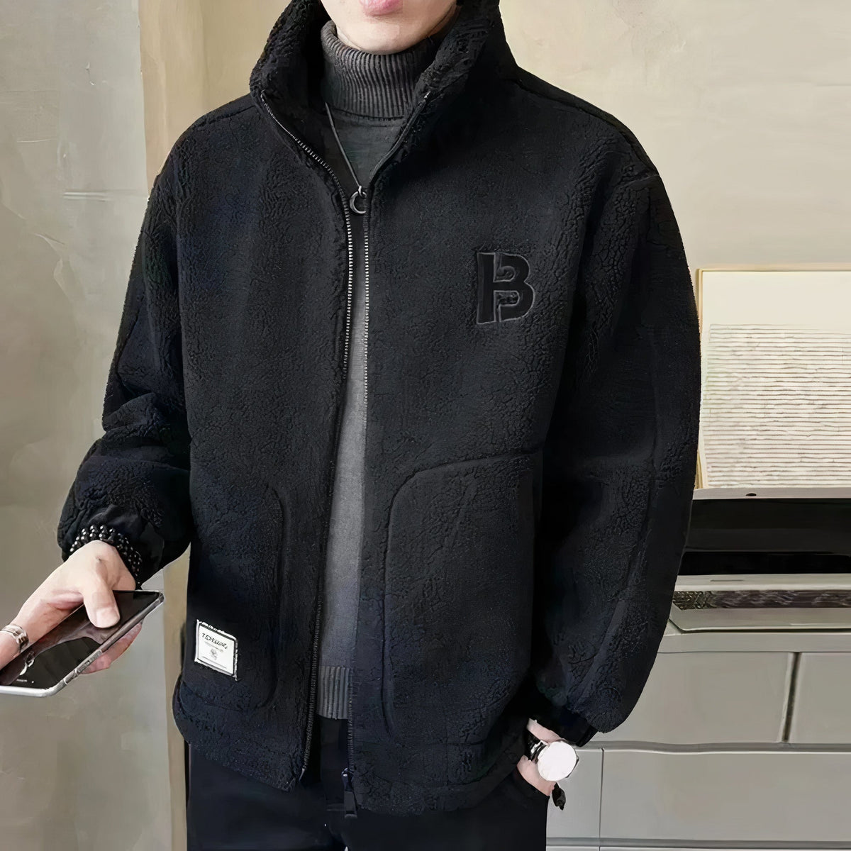 Heren Fleece-Jack met Hoge Kraag