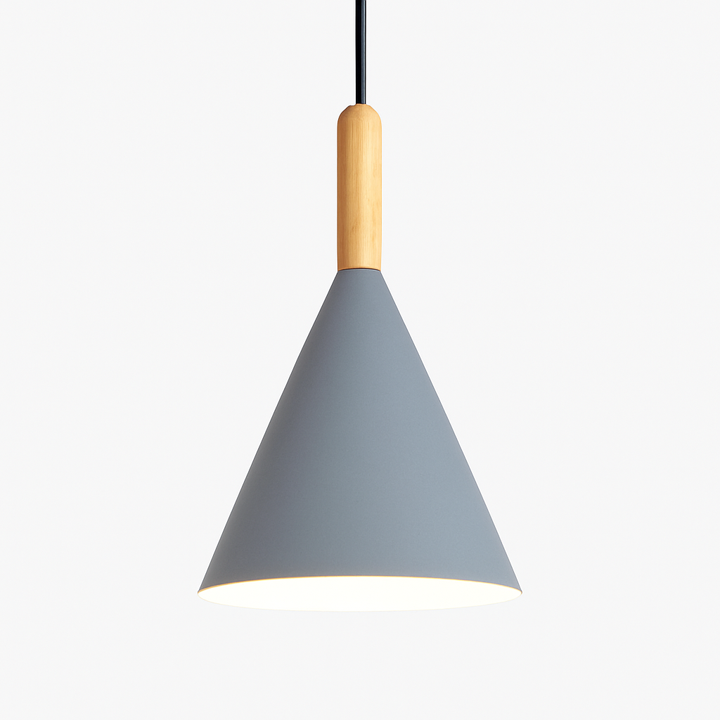 Kleurige conische metalen hanglamp met houten staaf Bar