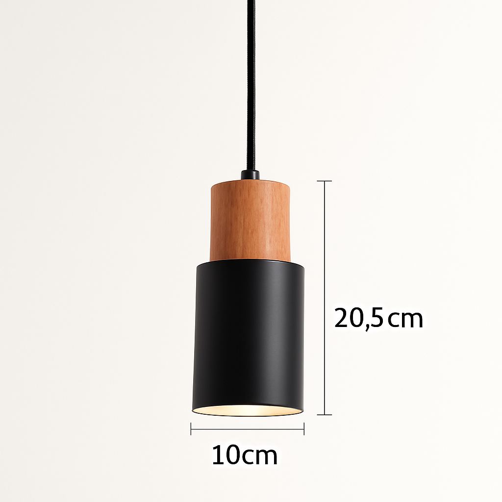Cilindrische Hanglamp van Hout en Metaal in de Kleur Hout