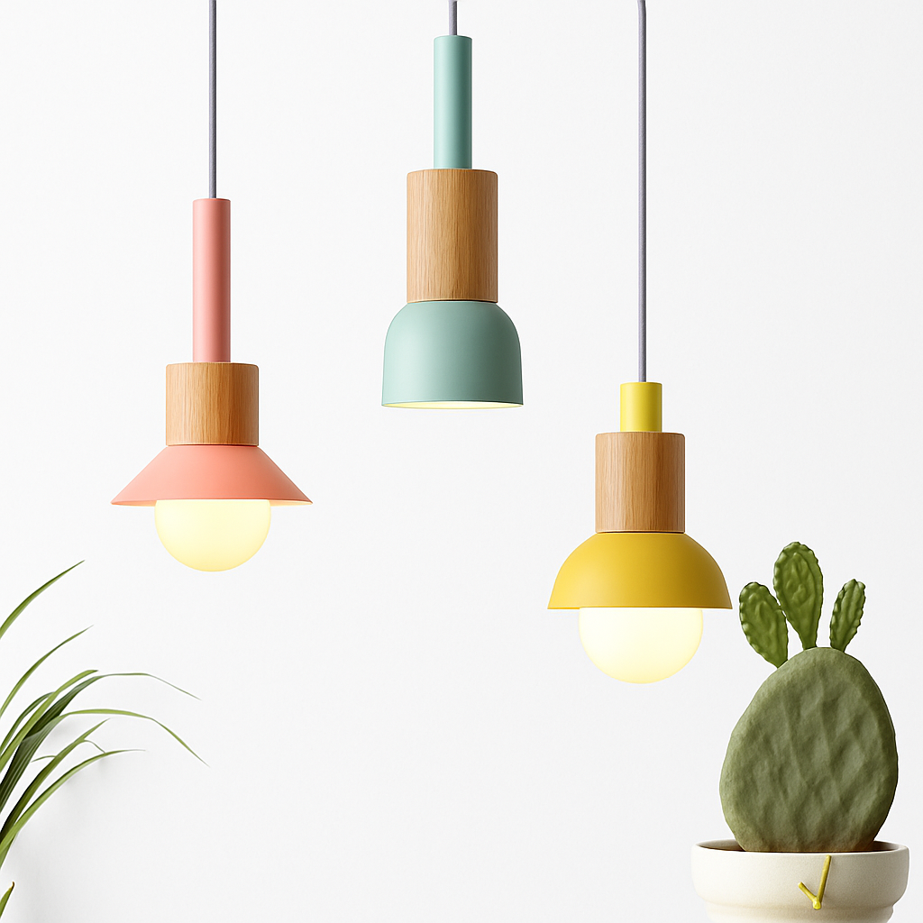 Design-hanglamp van hout en metaal in verschillende vormen Venster