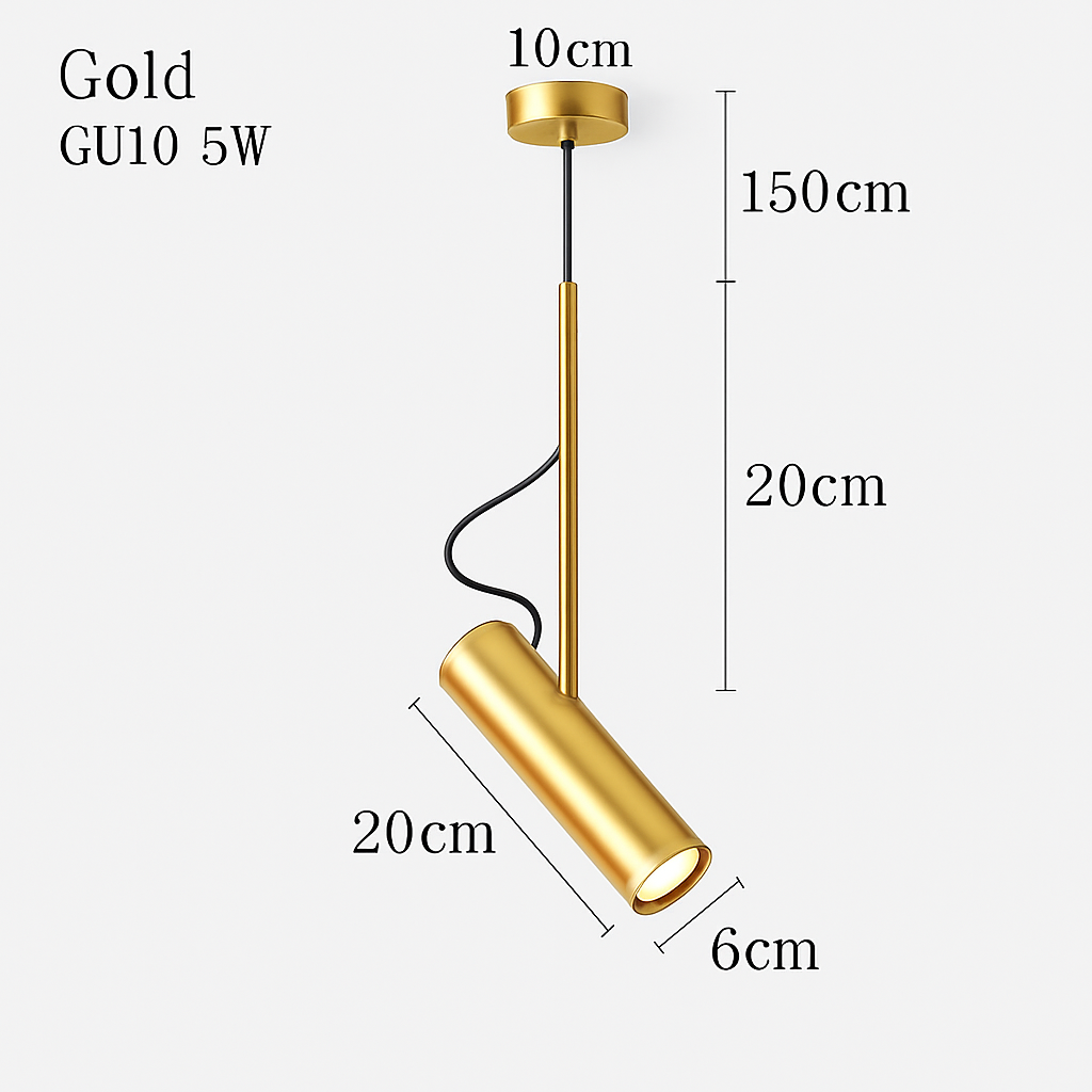 Design-hanglamp met draaibare spot en gouden staaf